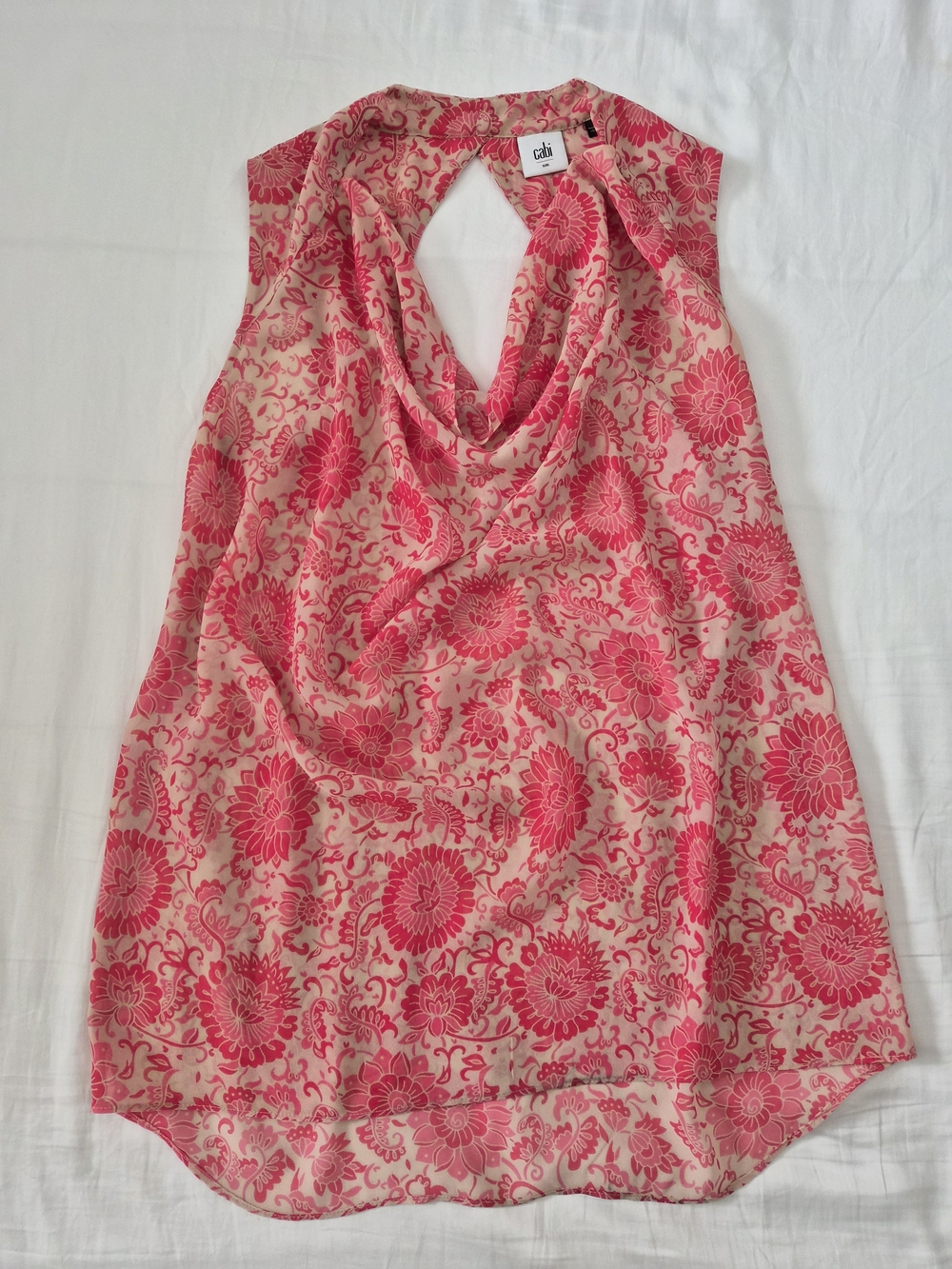 CAbi Pink Floral Sleeveless Drape Neck Top